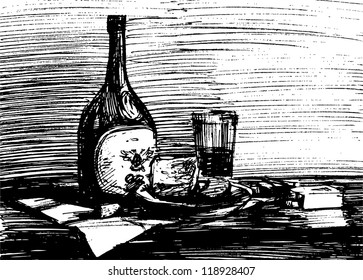 still life with a wine bottle