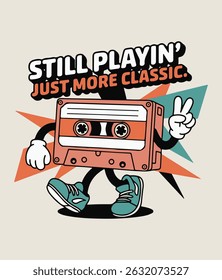 Still Playing Tape Player Vintage Streetwear T-shirt Design Vector 