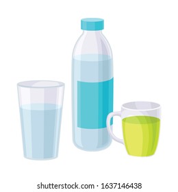 Still Water In Bottle And Glass Isolated On White Background Vector Composition