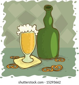 Still-life with beer and crackers
