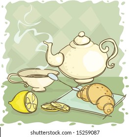 Still-life with a teapot and a lemon