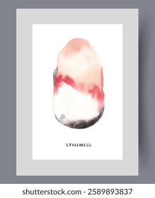 Stillness is abstract spot on conceptual artwork, symbolizing lack of change and stagnation. Watercolor minimalist painting with creative composition on theme stillness and tranquility. Decor, print