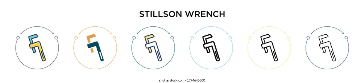 Stillson wrench icon in filled, thin line, outline and stroke style. Vector illustration of two colored and black stillson wrench vector icons designs can be used for mobile, ui, web