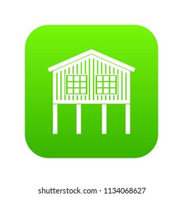 Stilt house icon green vector isolated on white background
