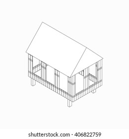 Stilt house icon, isometric 3d style 