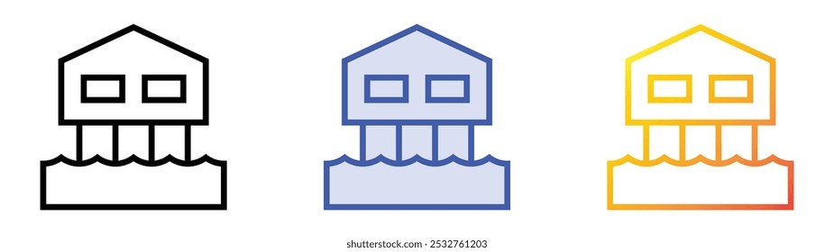 stilt house icon. Linear, Blue Fill and Gradient Style Design Isolated On White Background