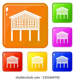 Stilt house icons set collection vector 6 color isolated on white background