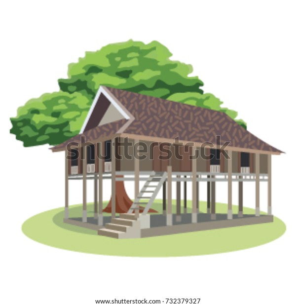 Stilt house\
in illustration, stilt house one of the special architectures of\
the northwesten mountain area in\
Vietnam