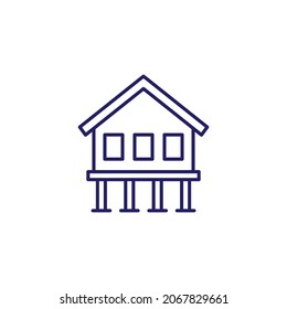 Stilt house line icon on white