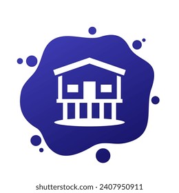 Stilt house vector icon, cabin on stilts