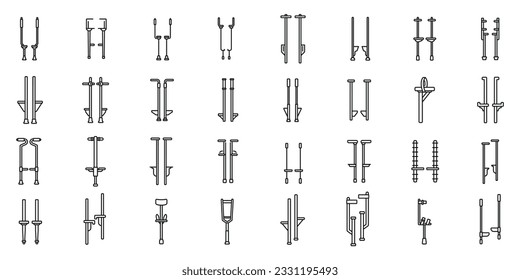 Stilt icons set outline vector. Children boy. Tall joker