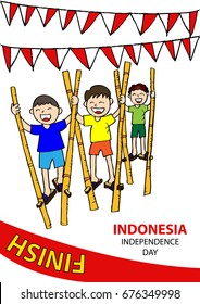 Stilts race. Game to celebrate indonesia independence day