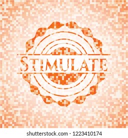 Stimulate abstract emblem, orange mosaic background