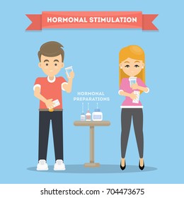 Stimulation of superovulation. Hormonal stimulation concept illustration.