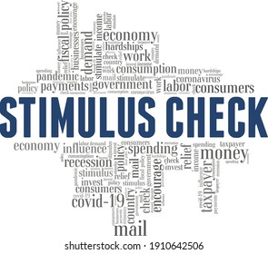 Stimulus Check Vector Illustration Word Cloud Isolated On A White Background.