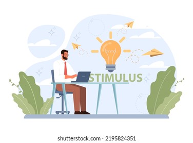 Stimulus concept. Character motivation boost, moving forward to achieve target. Inspiration or encouragement idea. Flat vector illustration