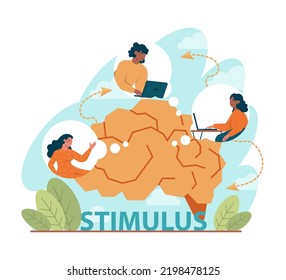 Stimulus concept. Character motivation boost, moving forward to achieve target. Inspiration or encouragement idea. Flat vector illustration
