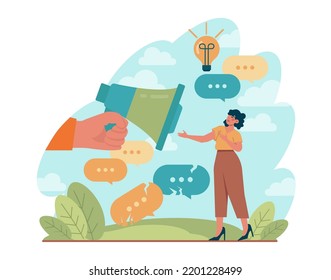 Stimulus concept. Character motivation boost, moving forward to achieve target. Inspiration or encouragement idea. Flat vector illustration