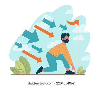 Concepto de estímulo. Aumento de la motivación de los personajes, avanzando hacia el objetivo. Inspiración o idea de estímulo. Ilustración vectorial plana