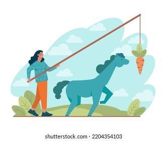 Concepto de estímulo. Aumento de la motivación de los personajes, avanzando hacia el objetivo. Inspiración o idea de estímulo. Ilustración vectorial plana