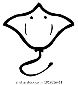 Sting ray fish with barb, sea animal, silhouette, vector illustration, in black and white color, isolated on white background