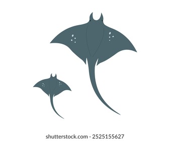 Sting ray, ramp fish isolated on white. Stingray fish. Sea animal floating underwater. Cute cartoon stingray. Adorable sea creature isolated on white background. Wildlife, nature concept.