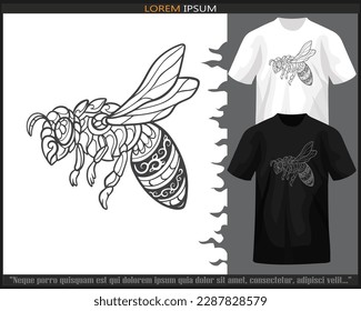 Stinger bee mandala arts isolated on black and white t shirt.