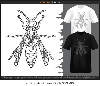 Stinger bee mandala arts isolated on black and white t-shirt.
