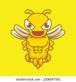 Stinger Cartoon Mascot Vector Design Flat Cute Smile Expression Yellow Honey