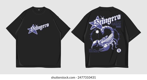 Stinger illustration streetwear design, mockup t-shirt oversize front and back