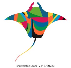 Stingray in abstract colors. Sea animals. Vector illustration. Tropical ocean. In ethnic style. Creative colorful template on white background. Symbol or logo.