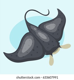 Stingray aquarium life swimming wildlife fish underwater tropical marine animal vector illustration.