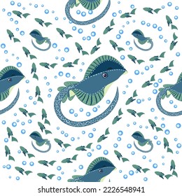 Stingray, Batomorphi sea life, fish, animals bright seamless pattern. sea travel, snorkeling with animals, tropical fish