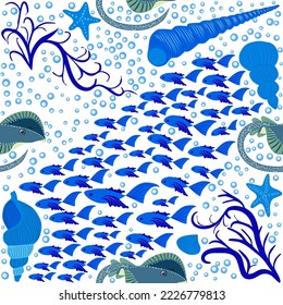 Stingray, Batomorphi sea life, fish, animals bright seamless pattern. sea travel, snorkeling with animals, tropical fish