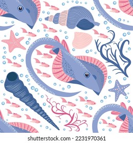 Stingray, Batomorphi sea life, fish, animals bright seamless pattern. sea travel, snorkeling with animals, tropical fish