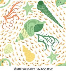 Stingray, Batomorphi sea life, fish, animals bright seamless pattern. sea travel, snorkeling with animals, tropical fish