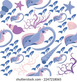 Stingray, Batomorphi sea life, fish, animals bright seamless pattern. sea travel, snorkeling with animals, tropical fish