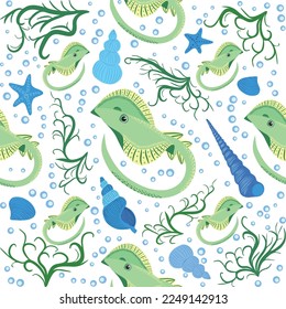 Stingray, Batomorphi sea life, fish, animals bright seamless pattern. sea travel, snorkeling with animals, tropical fish