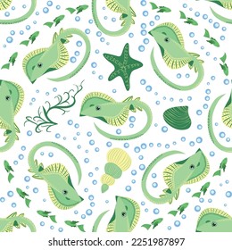 Stingray, Batomorphi sea life, fish, animals bright seamless pattern. sea travel, snorkeling with animals, tropical fish