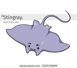 Ilustração de Stingray Cartoon. animal marinho isolado. Coleção de desenhos animados de animais. Caráter de desenho animado