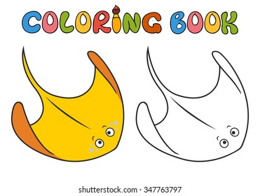 Stingray cartoon, part of the collection of marine life. Coloring book.