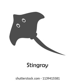 Stingray in cartoon style, marine card with ocean animal for kid, preschool activity for children, vector illustration