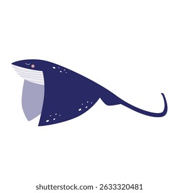 Stingray cartoon vector illustration on isolated white background. Underwater, ocean life.