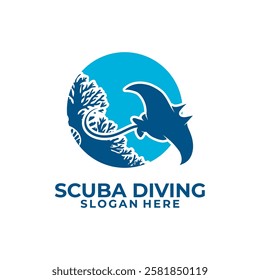 Stingray with Coral reefs logo design vector. Scuba Diving Logo Design Vector Template