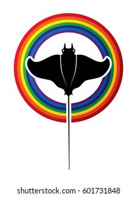 Stingray fish, Batoids fish designed on rainbows background graphic vector