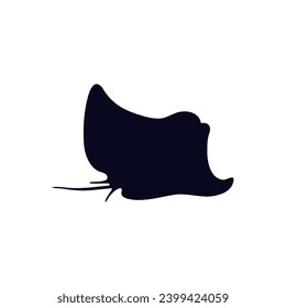 Stingray fish black silhouette, underwater sea animal. Cute cartoon ocean stingray creature isolated on white background. Vector illustration of exotic marine fauna, wildlife nature