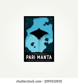 stingray fish black silhouette with view of coral reefs poster template illustration design