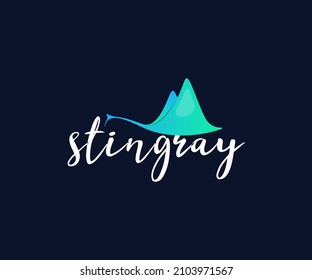 Stingray fish in blue ocean logo design. Oceanic manta ray vector design. Sea ray fish logotype