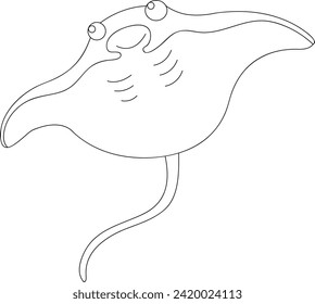 Stingray fish cartoon black and white vector line art coloring page illustration