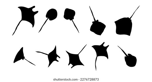 Stingray fish Character black sea animal on deep background. Wild life illustration. Vector illustration.